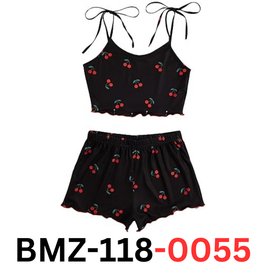 SweatyRocks Women Summer Strawberry Print Cami Top and Shorts Sleepwear Pajama S