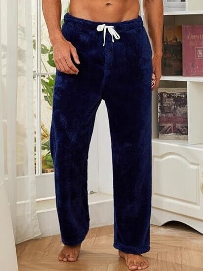 Vulcanodon 2 Pack Men Plush Warm Pajama Pants, Fluffy Soft Fleece Sleep Pants, M