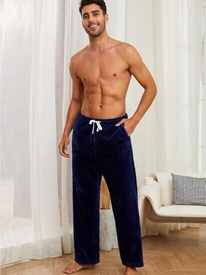 Vulcanodon 2 Pack Men Plush Warm Pajama Pants, Fluffy Soft Fleece Sleep Pants, M