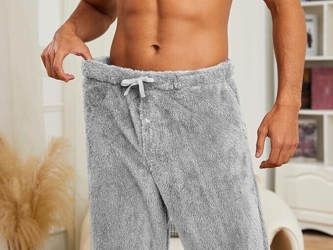 Vulcanodon 2 Pack Men Plush Warm Pajama Pants, Fluffy Soft Fleece Sleep Pants, M
