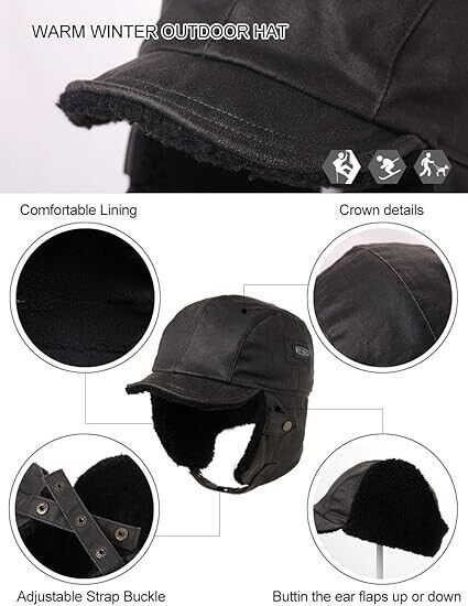 Comhats Unisex Pilot Earflap Hat Aviator Cap Faux Leather Adult Brown Women, L
