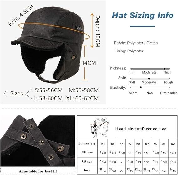 Comhats Unisex Pilot Earflap Hat Aviator Cap Faux Leather Adult Brown Women, L