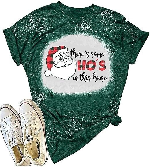 Christmas Shirts for Women There's Some Santa in This House Funny T-Shirts, XXL