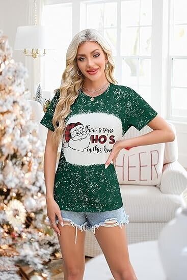 Christmas Shirts for Women There's Some Santa in This House Funny T-Shirts, XXL