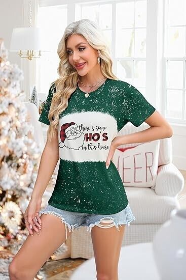 Christmas Shirts for Women There's Some Santa in This House Funny T-Shirts, XXL
