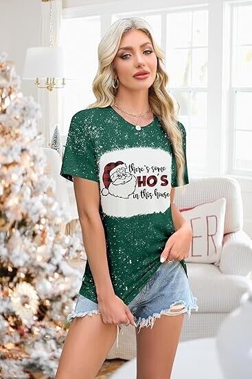Christmas Shirts for Women There's Some Santa in This House Funny T-Shirts, XXL