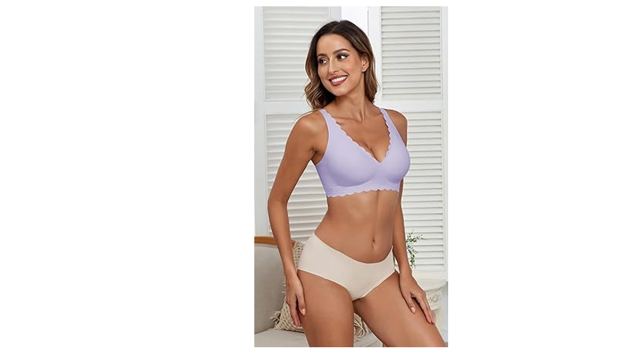 Xcutting Deep V Bras for Women No Underwire Scalloped Bras for Women, Small