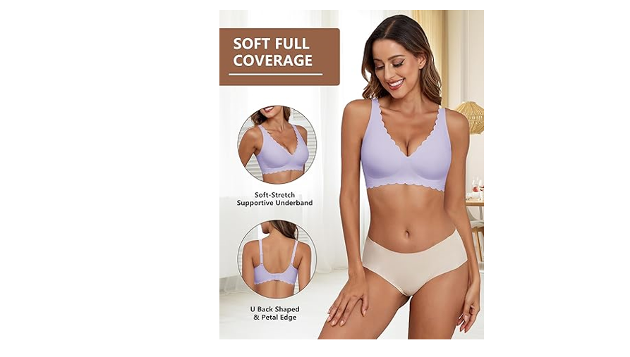 Xcutting Deep V Bras for Women No Underwire Scalloped Bras for Women, Small