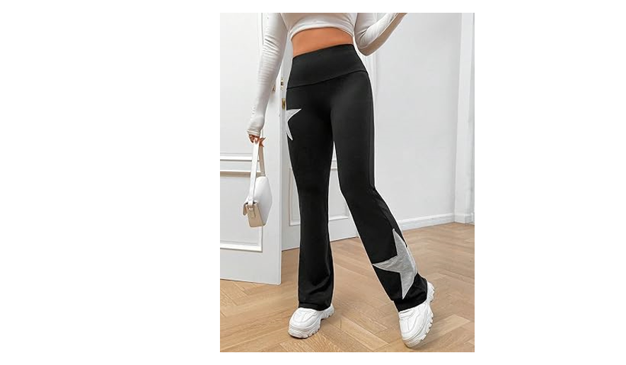 COZYEASE Women's Star Graphic Elastic Waist Flare Leg Sweatpants Geometric, S
