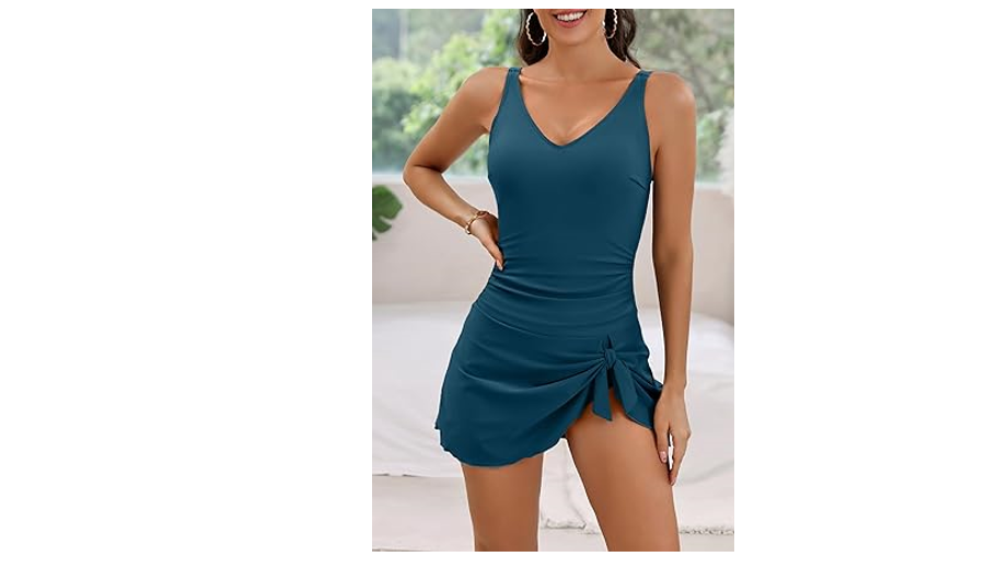Aidonger One Piece Swim Dress Swimsuits for Women Tummy Control Swimdress, XL