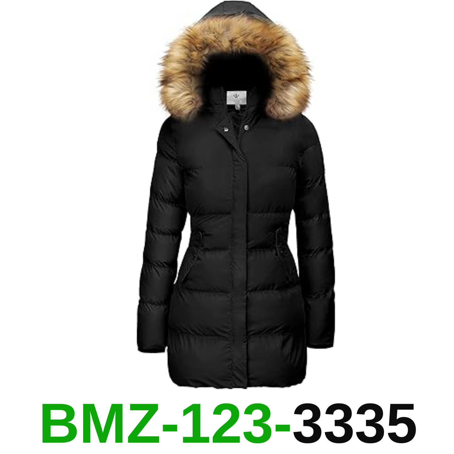 WenVen Women's Bulky Winter Thicken Jacket with Fur Trim Hood, Black, M