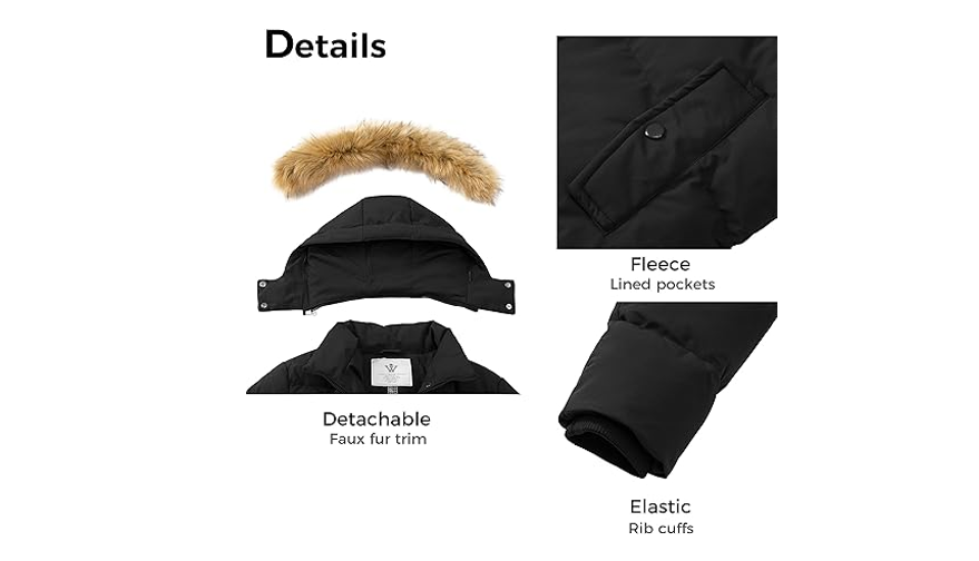 WenVen Women's Bulky Winter Thicken Jacket with Fur Trim Hood, Black, M