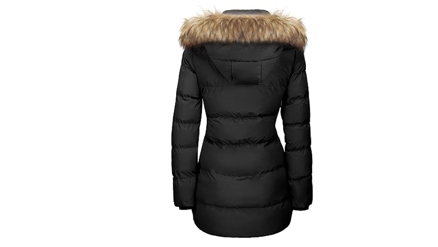 WenVen Women's Bulky Winter Thicken Jacket with Fur Trim Hood, Black, M