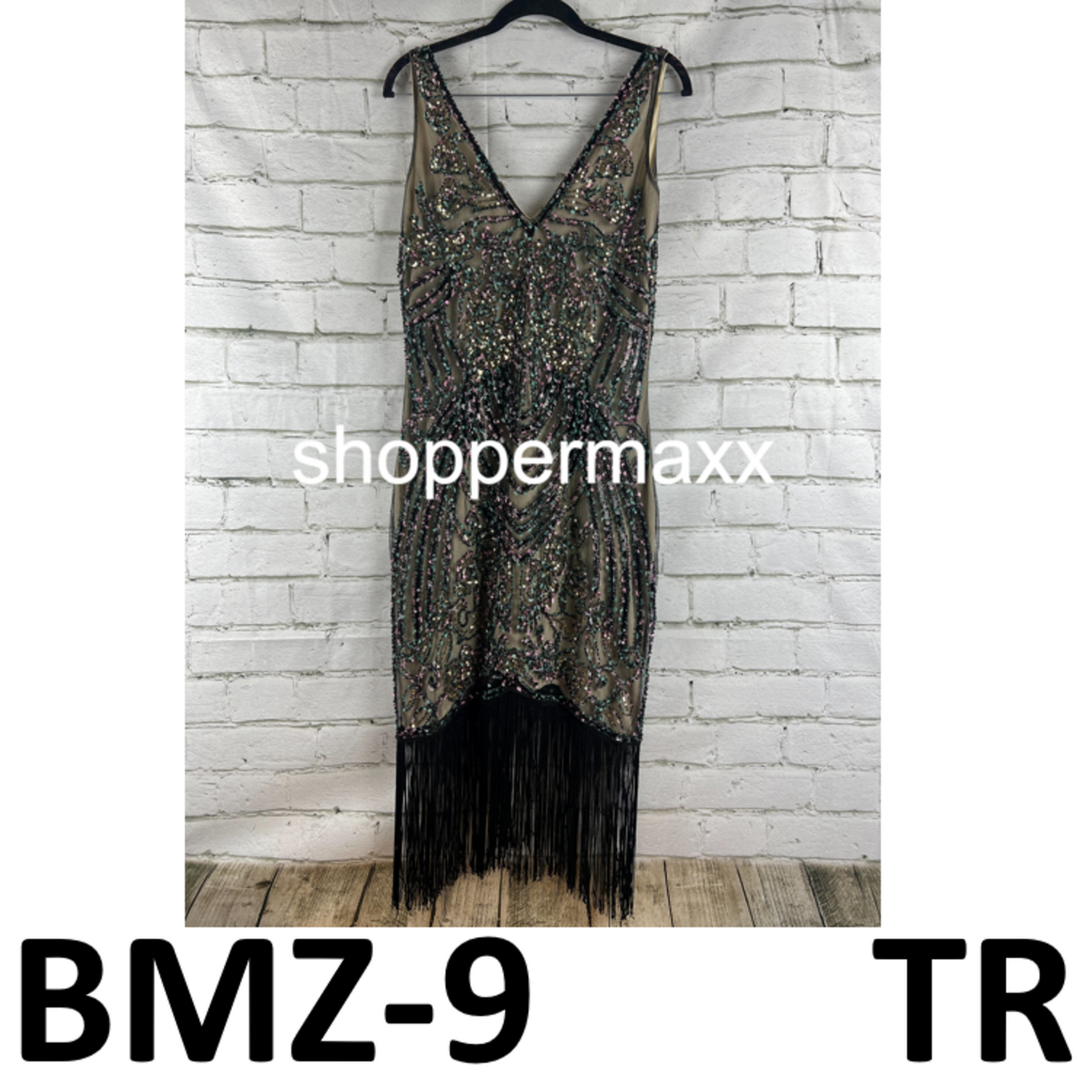 BABEYOND Flapper Dresses 1920s V Neck Beaded Fringed Great Gatsby Dress Black, M