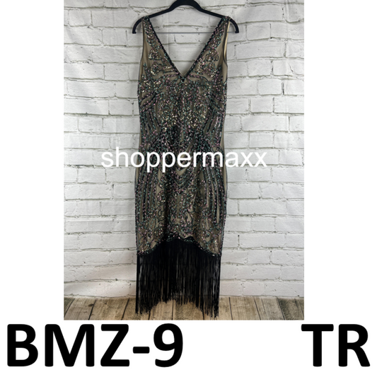 BABEYOND Flapper Dresses 1920s V Neck Beaded Fringed Great Gatsby Dress Black, M