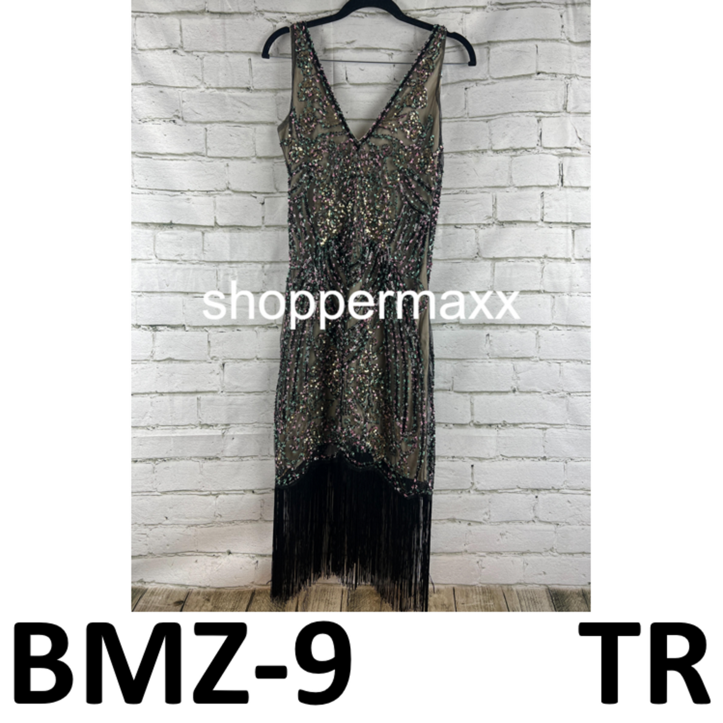 BABEYOND Flapper Dresses 1920s V Neck Beaded Fringed Great Gatsby Dress Black, S