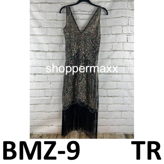 BABEYOND Flapper Dresses 1920s V Neck Beaded Fringed Great Gatsby Dress Black, S