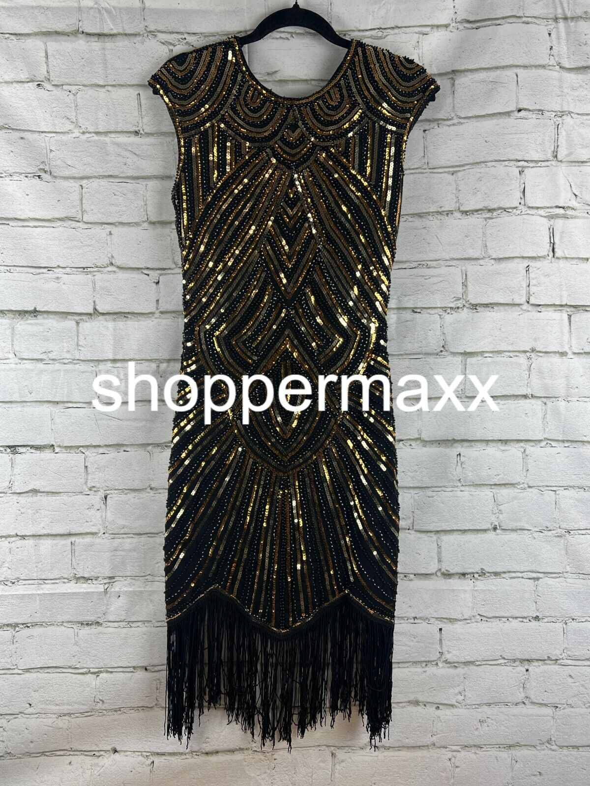 BABEYOND Women's Flapper Dresses 1920s Beaded Fringed Great Gatsby Dress BLACK S