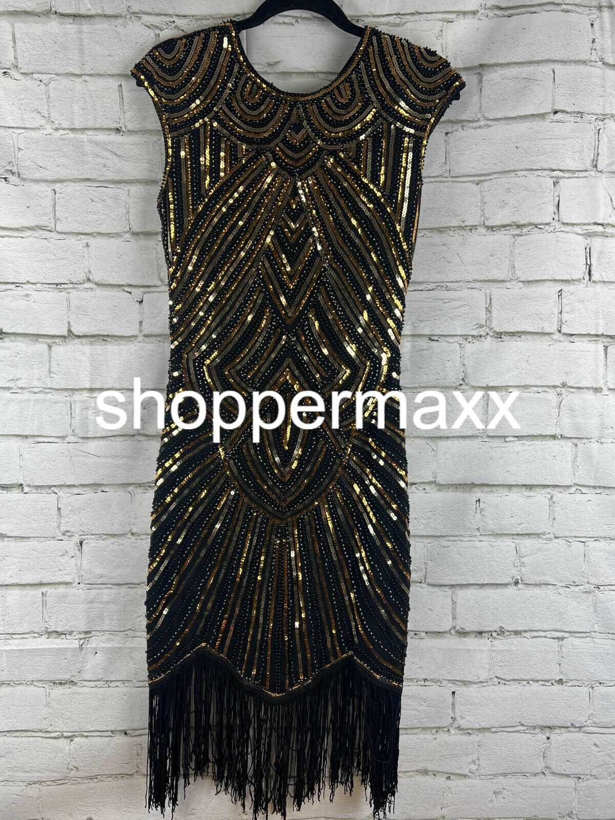 BABEYOND Women's Flapper Dresses 1920s Beaded Fringed Great Gatsby Dress BLACK S