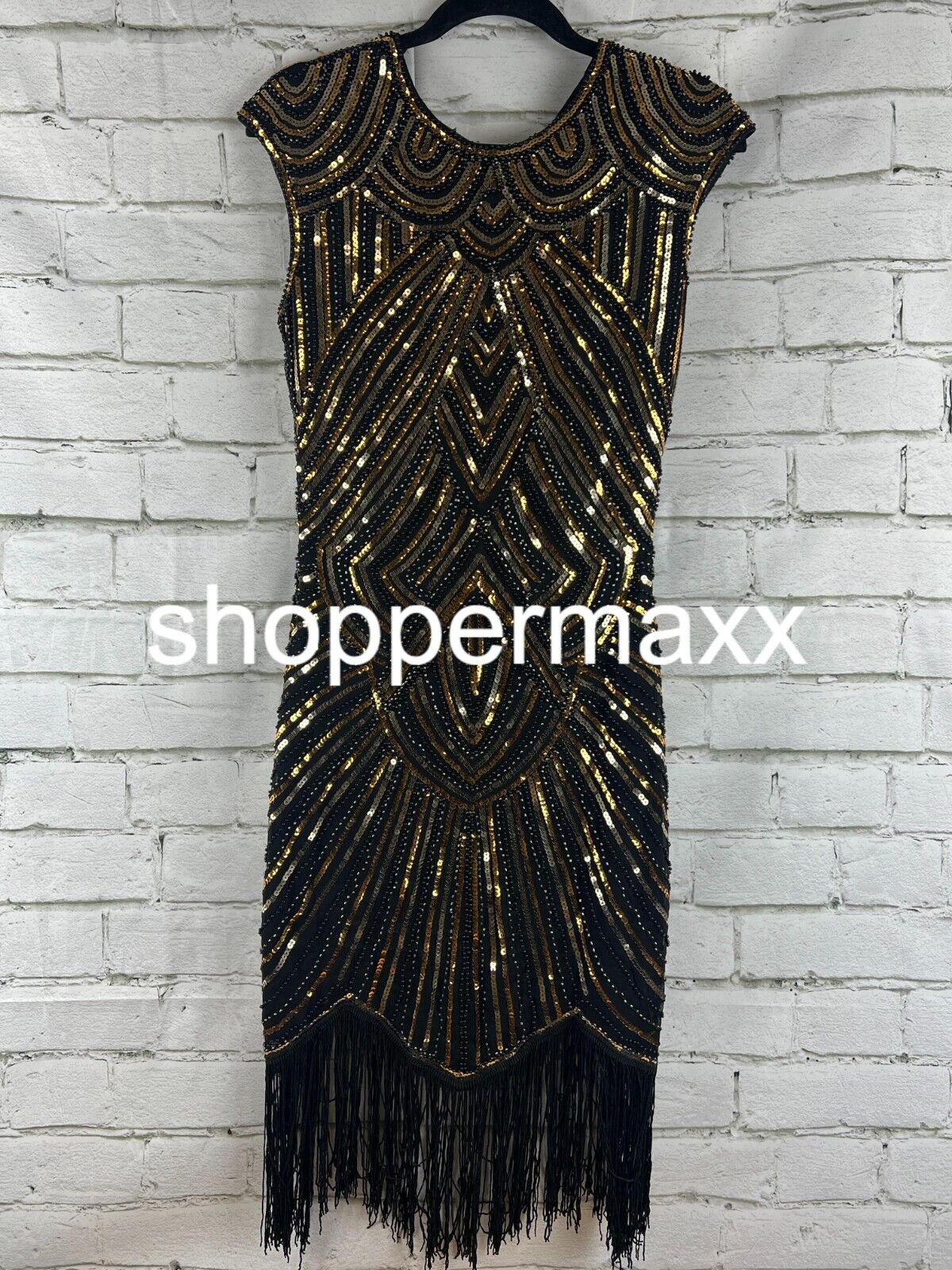 BABEYOND Women's Flapper Dresses 1920s Beaded Fringed Great Gatsby Dress BLACK S