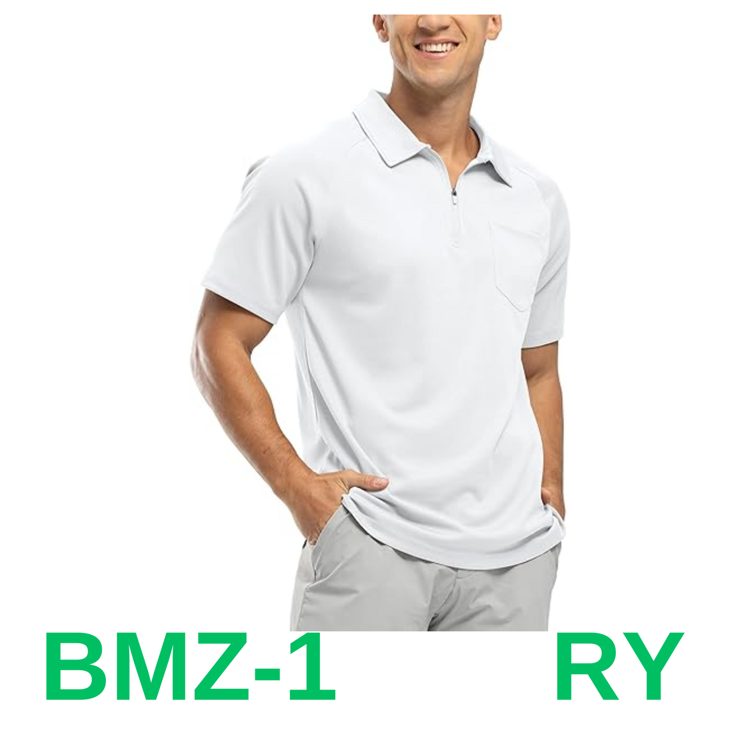 BASUDAM Men's Zippered Polo Shirts, Dry Short Sleeve Athletic Outdoor, White, L