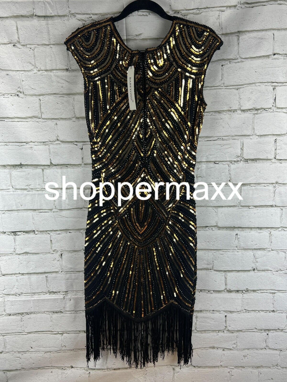 BABEYOND Women's Flapper Dresses 1920s Beaded Fringed Great Gatsby Dress BLACK S