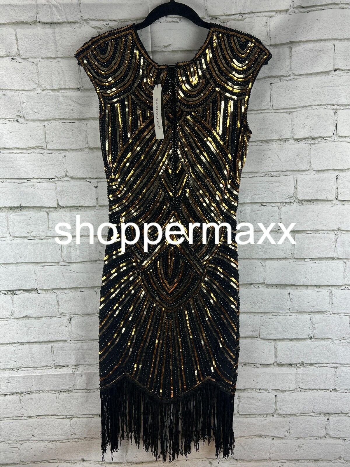 BABEYOND Women's Flapper Dresses 1920s Beaded Fringed Great Gatsby Dress BLACK S