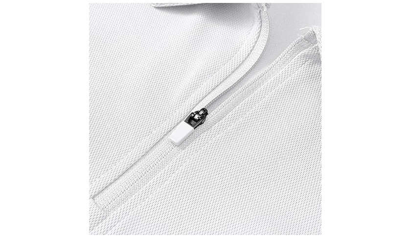 BASUDAM Men's Zippered Polo Shirts, Dry Short Sleeve Athletic Outdoor, White, L
