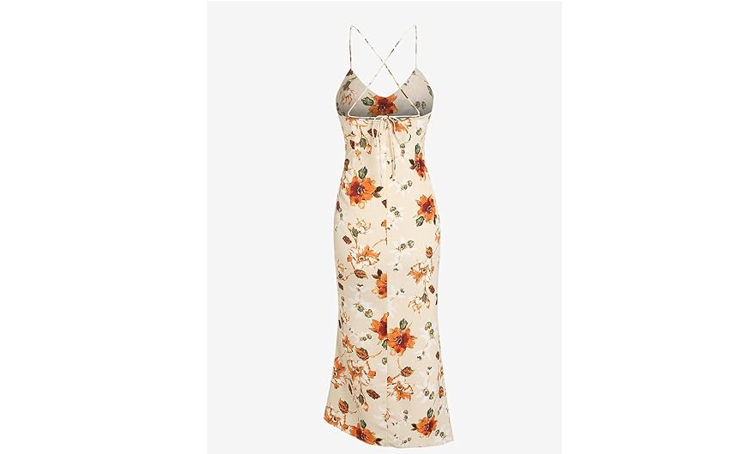 ZAFUL Women's Cinched Flower Print Slit Slinky Slip Mini, Light Coffee, M