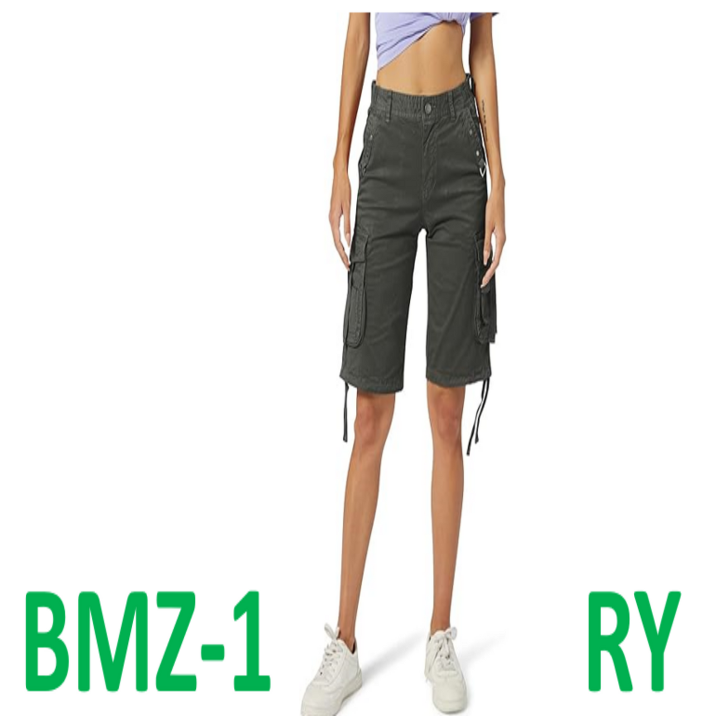 Women's Cargo Shorts, Fit Zipper Multi-Pockets Twill Knee-Length, Dark Gray, 6