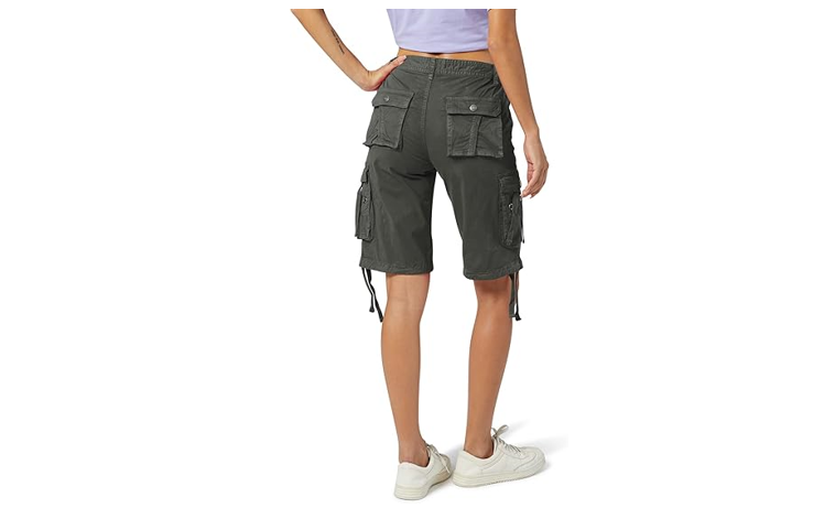 Women's Cargo Shorts, Fit Zipper Multi-Pockets Twill Knee-Length, Dark Gray, 6