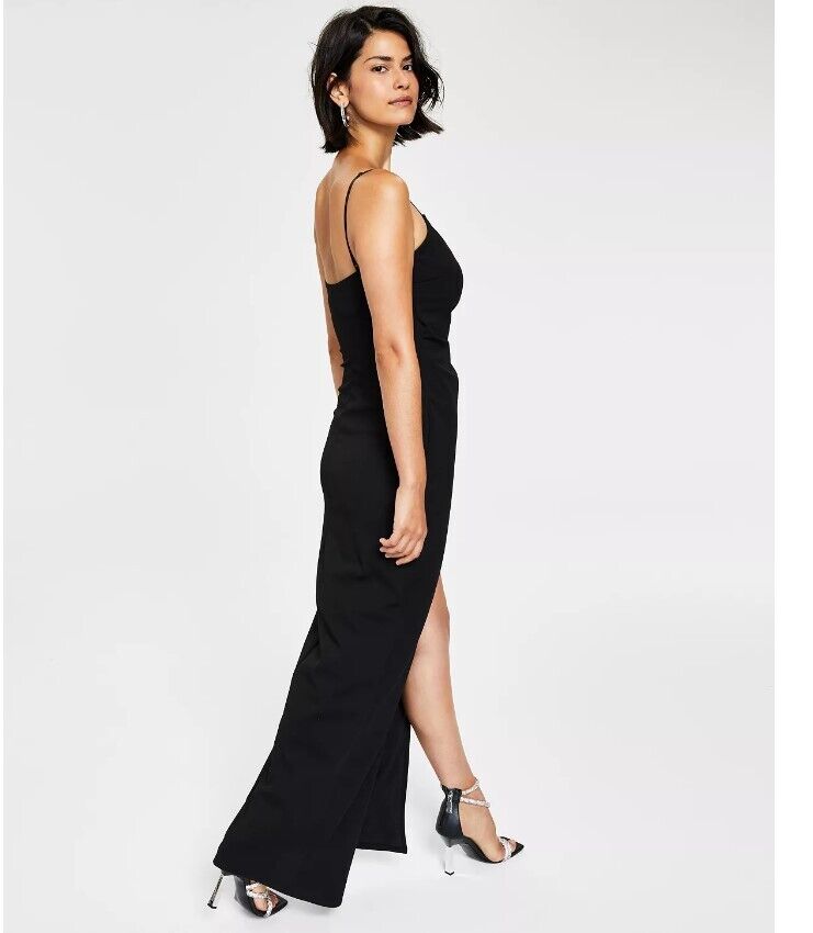 Emerald Sundae Juniors High-Slit Gown Black XS