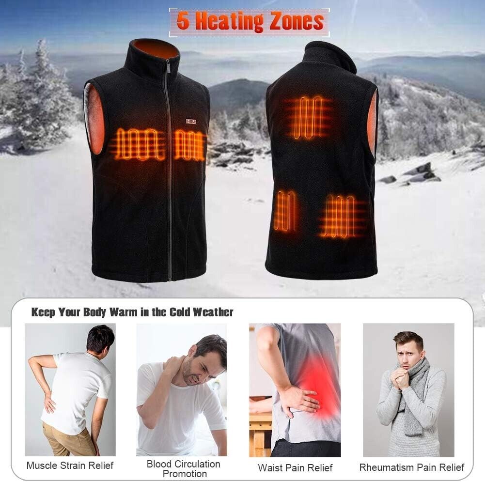 Eskreka Men's Heated Vest Polar Fleece Lightweight Heated Waistcoat Black XXL