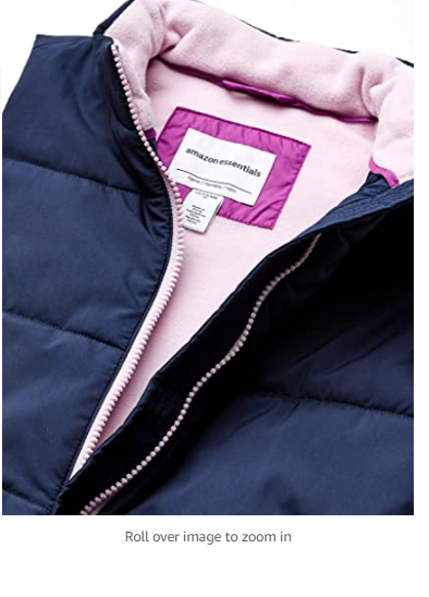 Essentials Girls' Heavy-Weight Puffer Vests, Navy Blue, Small