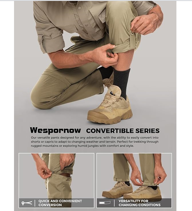 Wespornow Men Convertible-Hiking-Pants Quick Dry Lightweight Zip Off Breathable