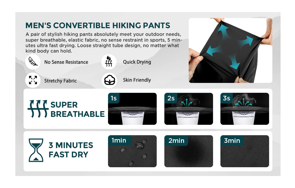 Wespornow Men Convertible-Hiking-Pants Quick Dry Lightweight Zip Off Breathable
