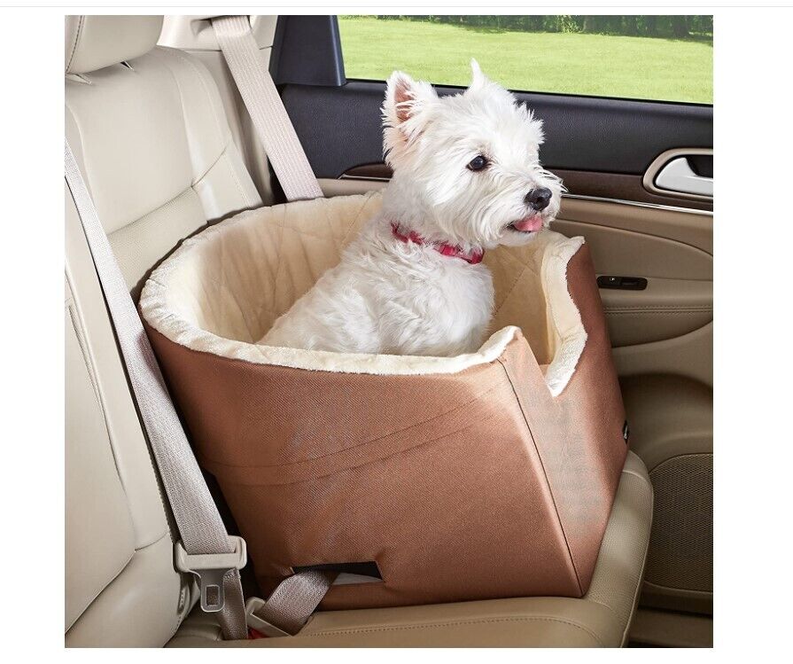 Amazon Basics Pet Car Booster Bucket Seat dog bed- 18 x 18 x 16 Inches Tan Small
