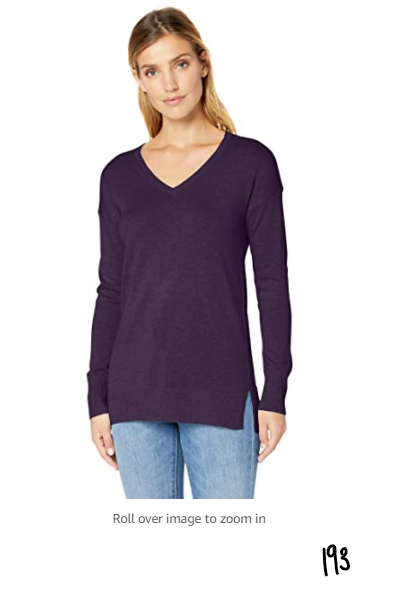 Essentials Women's Lightweight Long-Sleeve V-Neck Tunic Sweater, Purple Small~