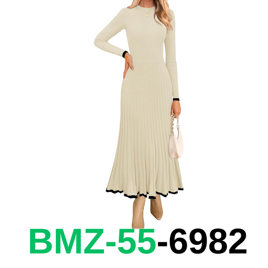ZESICA Women's Long Sleeve Sweater Dress 2024 Fall Crewneck Ribbed, M~6982