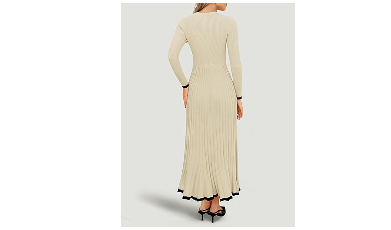ZESICA Women's Long Sleeve Sweater Dress 2024 Fall Crewneck Ribbed, M~6982
