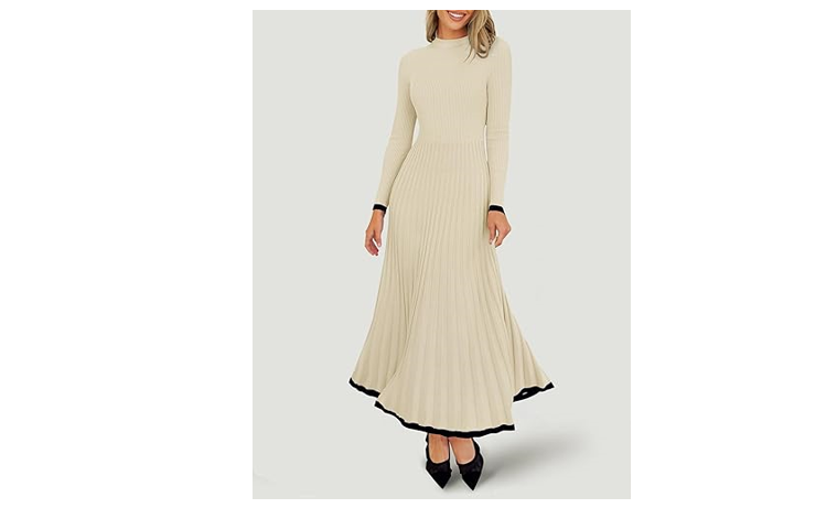 ZESICA Women's Long Sleeve Sweater Dress 2024 Fall Crewneck Ribbed, M~6982