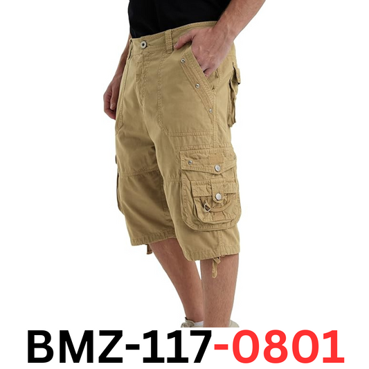 VOPOKER Men's Ripstop Cargo Shorts Long Cotton Twill Straight Leg, Khaki Size 32