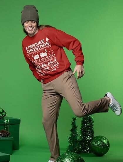 Tstars Meeowee Ugly Christmas Sweatshirt for Men Tacky Style Cat Sweater, XXL