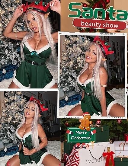 Avidlove Women's Santa Christmas Sexy Outfit Chemise Velvet Babydoll Dress, XL