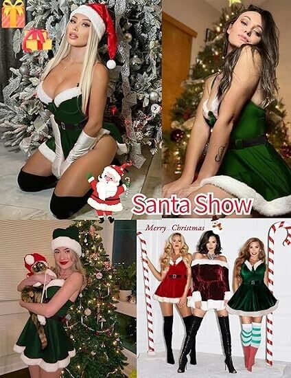 Avidlove Women's Santa Christmas Sexy Outfit Chemise Velvet Babydoll Dress, XL