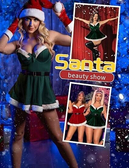 Avidlove Women's Santa Christmas Sexy Outfit Chemise Velvet Babydoll Dress, XL