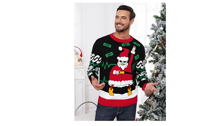 AGAPENG Ugly Christmas Sweater for Men Funny Christmas Sweaters Xmas Holiday, S