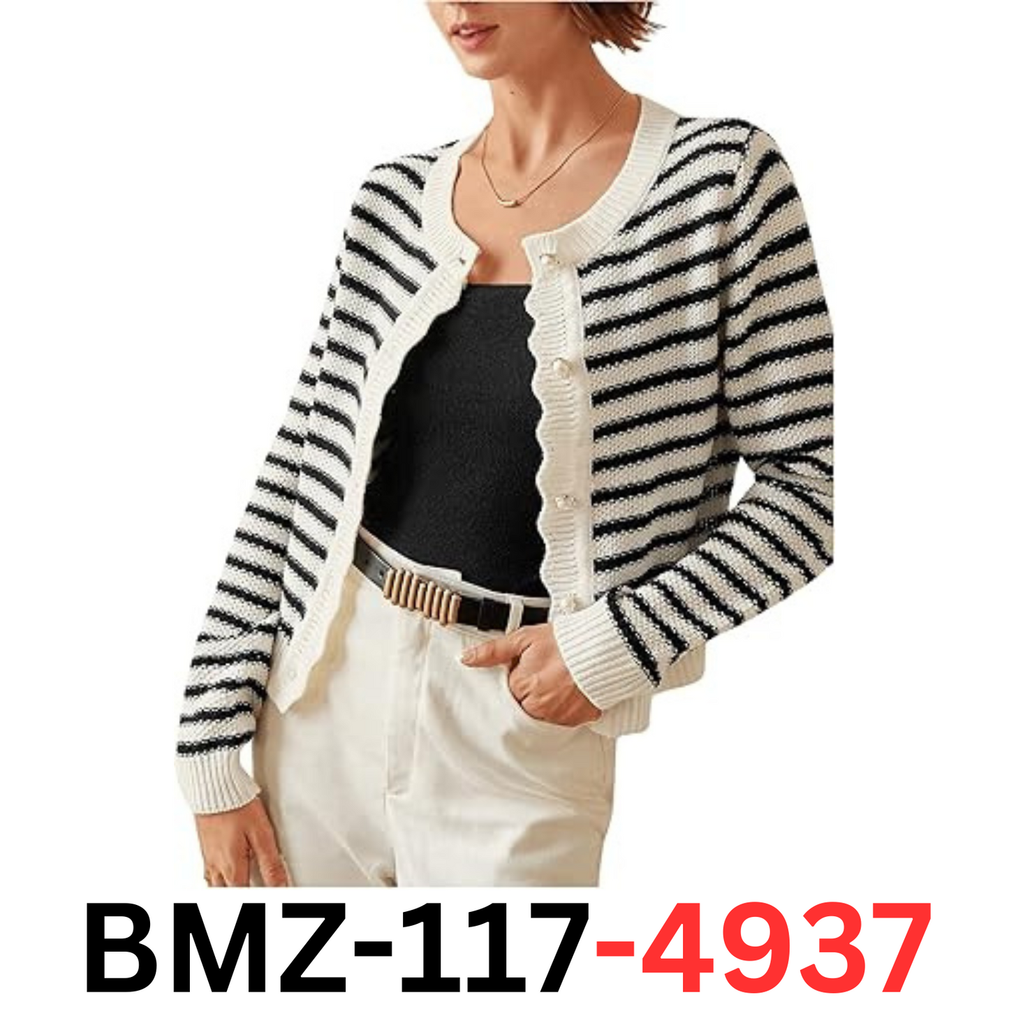 COZYEASE Women's Frenchy Striped Pattern Lightweight Cardigan Open Sweater Large