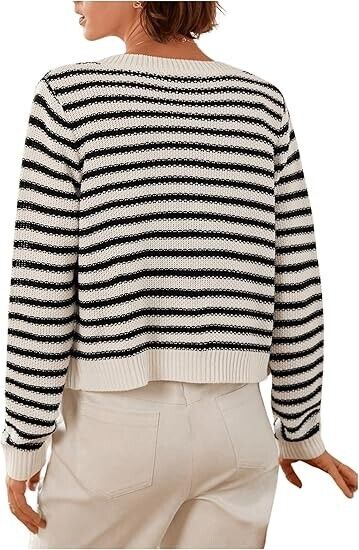COZYEASE Women's Frenchy Striped Pattern Lightweight Cardigan Open Sweater Large
