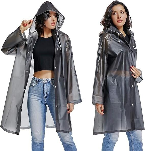 UNIQUEBELLA EVA Raincoat Waterproof Rain Poncho Reusable Unisex Long Cape Blk XL